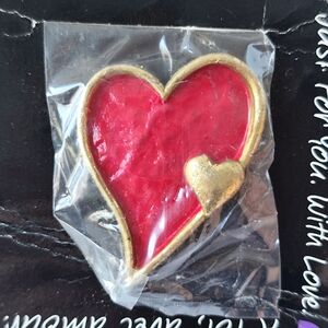 Double Heart Red & Gold Hand Painted Lapel Pin